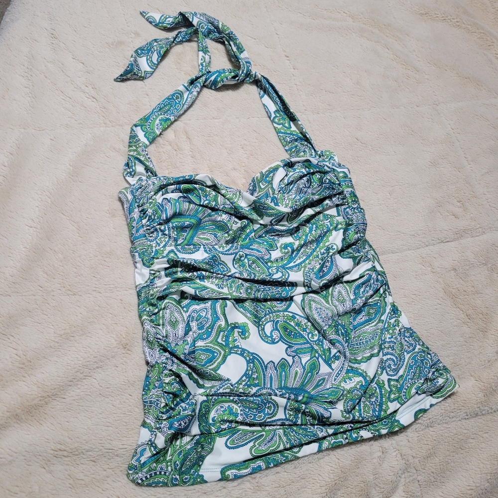 Antonio Melani Swim Top Paisley Halter Bikini Top ties at neck and back, S